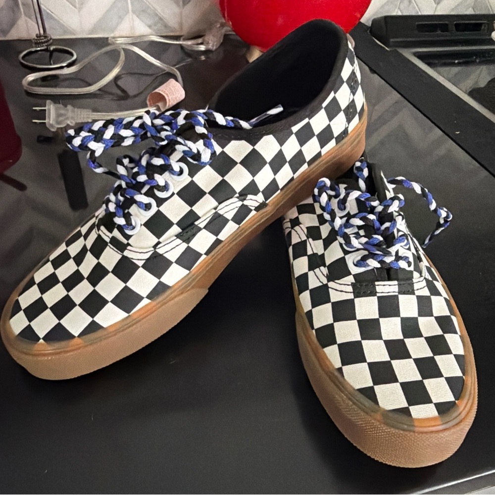 Vans Black and White Checkerboard Sneakers with Gum Sole - Picture 6 of 7